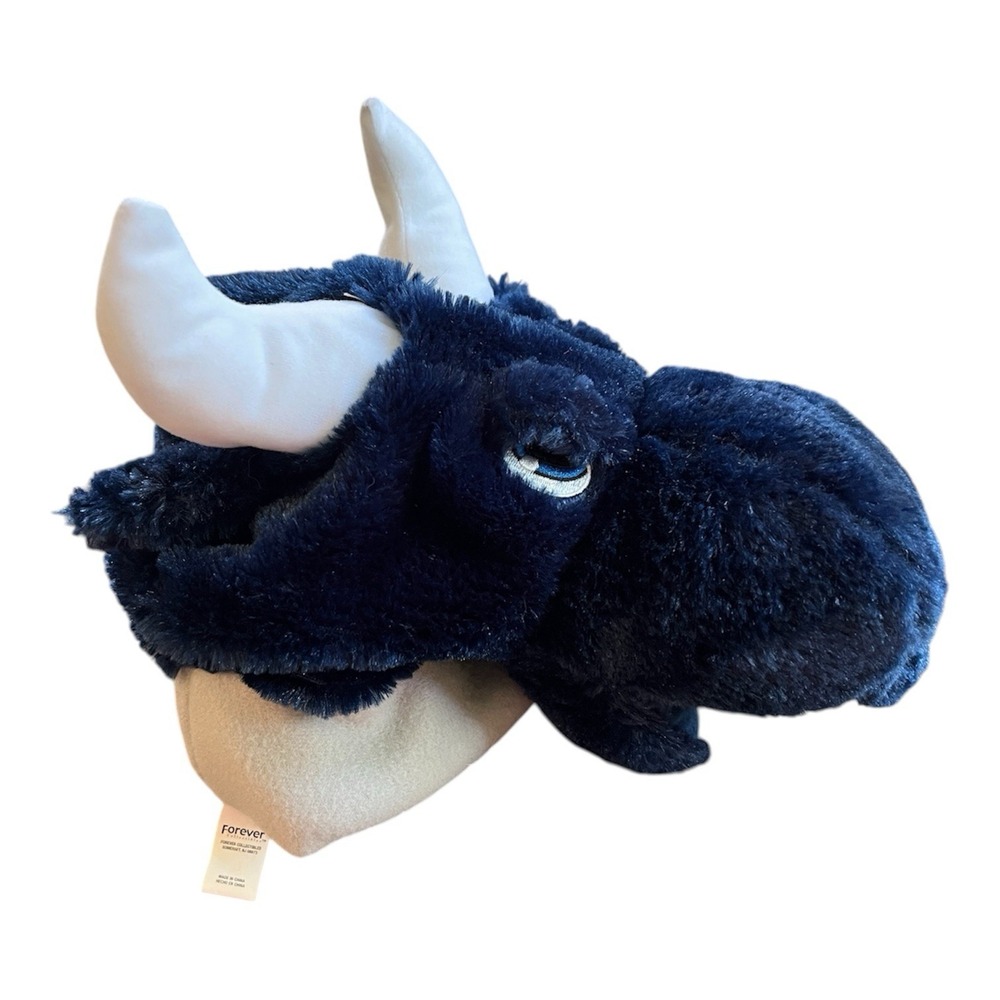 Blue Plush Mascot Hat Houston Texans Torro White Horns Dark Blue Faux Fur